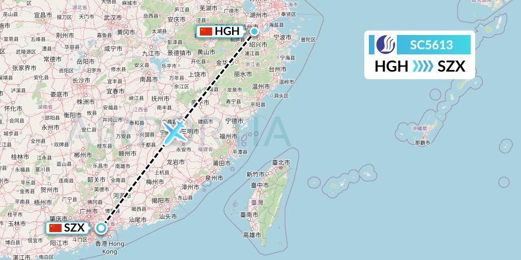 SC5613 Shandong Airlines Flight Map: Hangzhou to Shenzhen