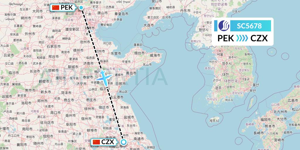 SC5678 Shandong Airlines Flight Map: Beijing to Changzhou