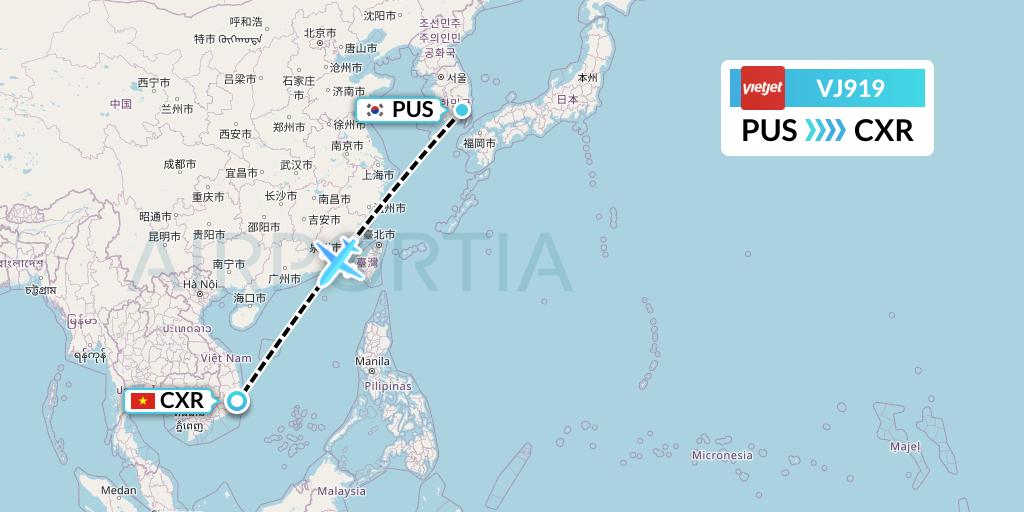 VJ919 VietJet Air Flight Map: Busan to Nha Trang