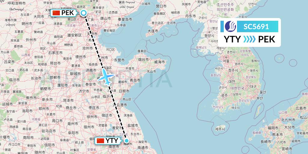 SC5691 Shandong Airlines Flight Map: Yangzhou to Beijing
