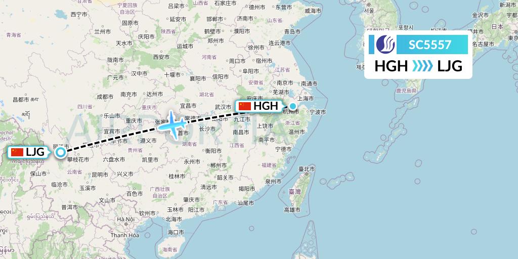 SC5557 Shandong Airlines Flight Map: Hangzhou to Lijiang