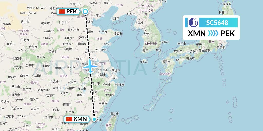 SC5648 Shandong Airlines Flight Map: Xiamen to Beijing