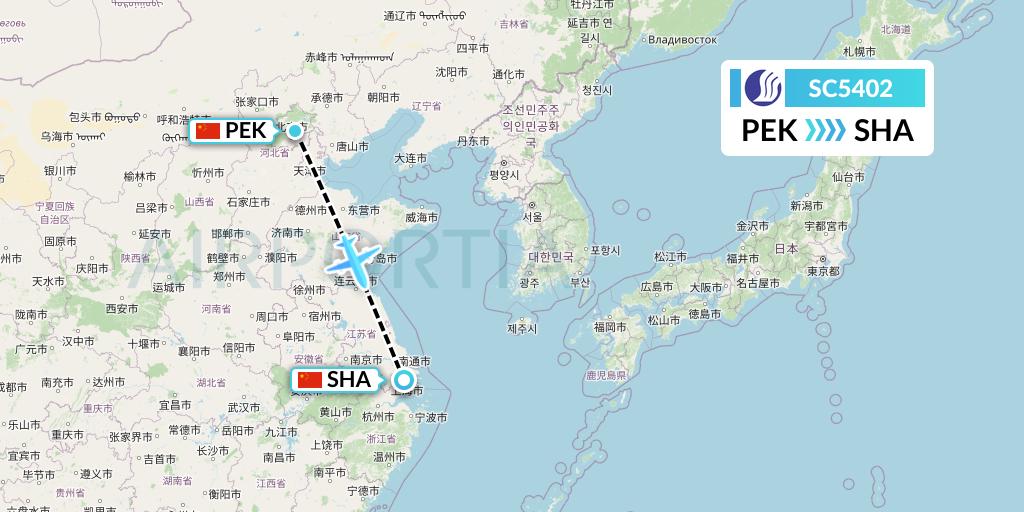 SC5402 Shandong Airlines Flight Map: Beijing to Shanghai