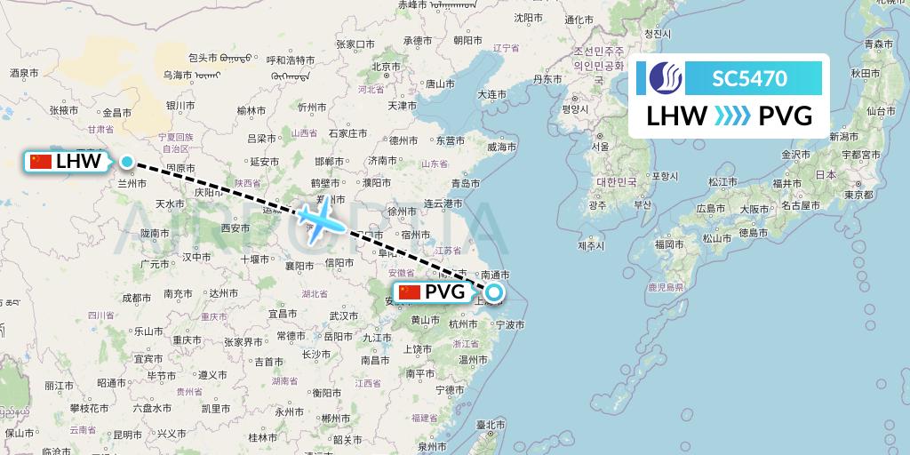 SC5470 Shandong Airlines Flight Map: Lanzhou to Shanghai