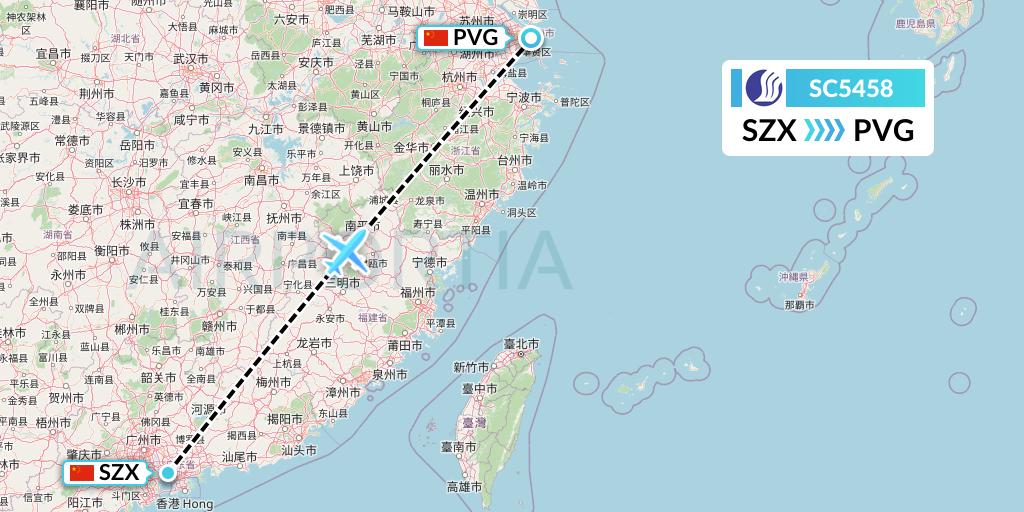 SC5458 Shandong Airlines Flight Map: Shenzhen to Shanghai