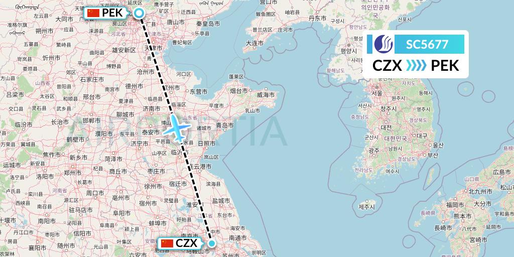 SC5677 Shandong Airlines Flight Map: Changzhou to Beijing