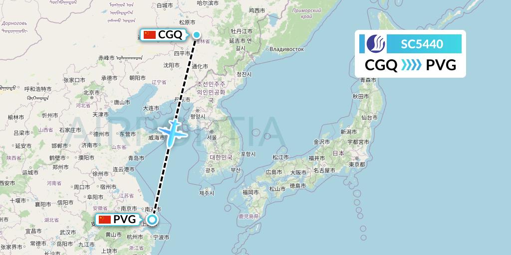 SC5440 Shandong Airlines Flight Map: Changchun to Shanghai