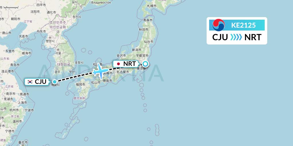 KE2125 Korean Air Flight Map: Jeju to Tokyo