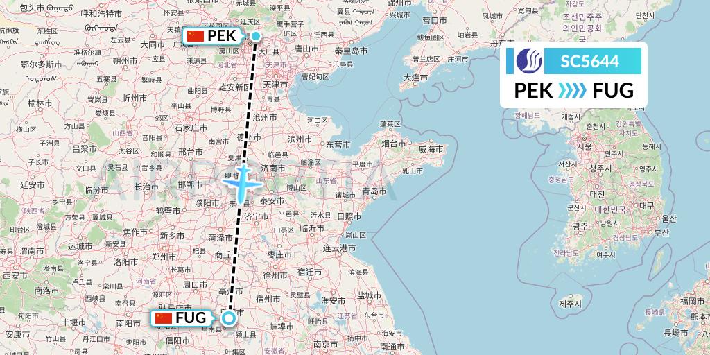 SC5644 Shandong Airlines Flight Map: Beijing to Fuyang