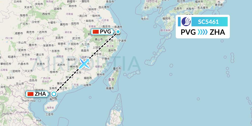 SC5461 Shandong Airlines Flight Map: Shanghai to Zhanjiang