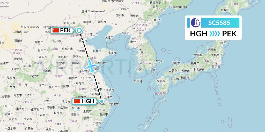 SC5585 Shandong Airlines Flight Map: Hangzhou to Beijing