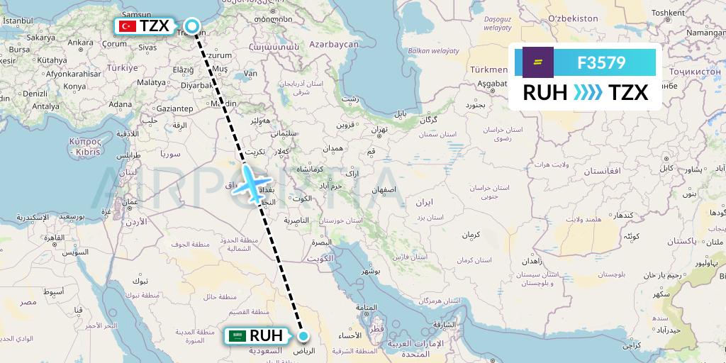 F3579 flydeal Flight Map: Riyadh to Trabzon