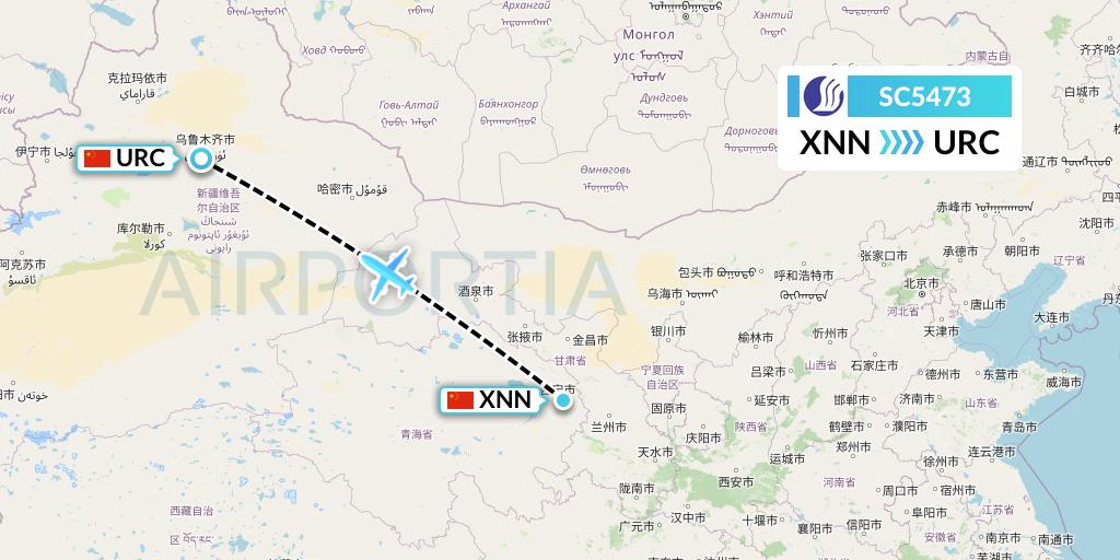 SC5473 Shandong Airlines Flight Map: Xining to Urumqi