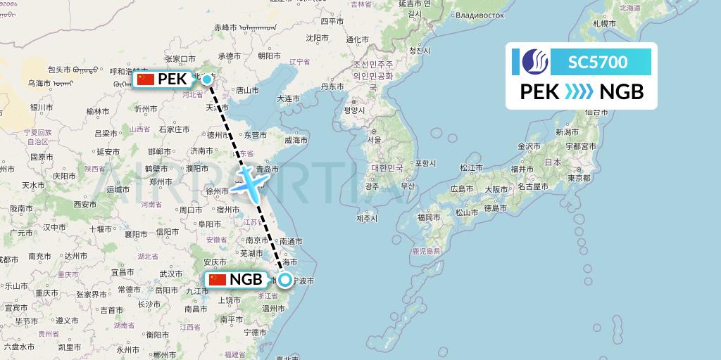SC5700 Shandong Airlines Flight Map: Beijing to Ningbo