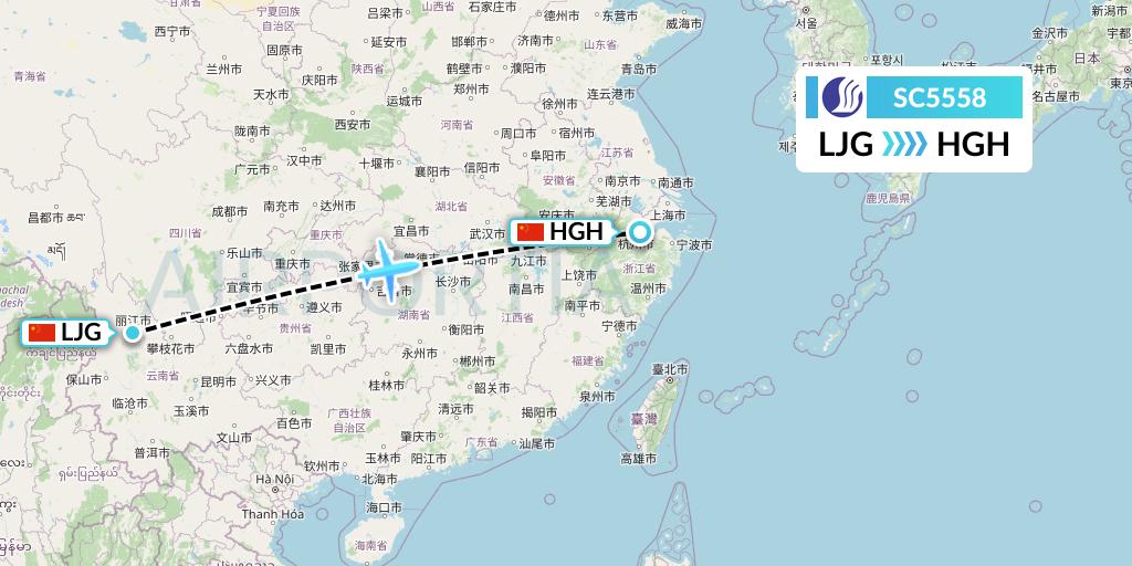 SC5558 Shandong Airlines Flight Map: Lijiang to Hangzhou