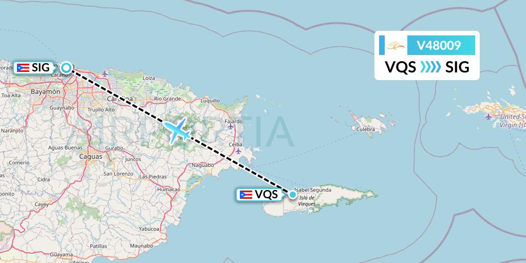 V48009 Vieques Air Link Flight Map: Vieques to San Juan