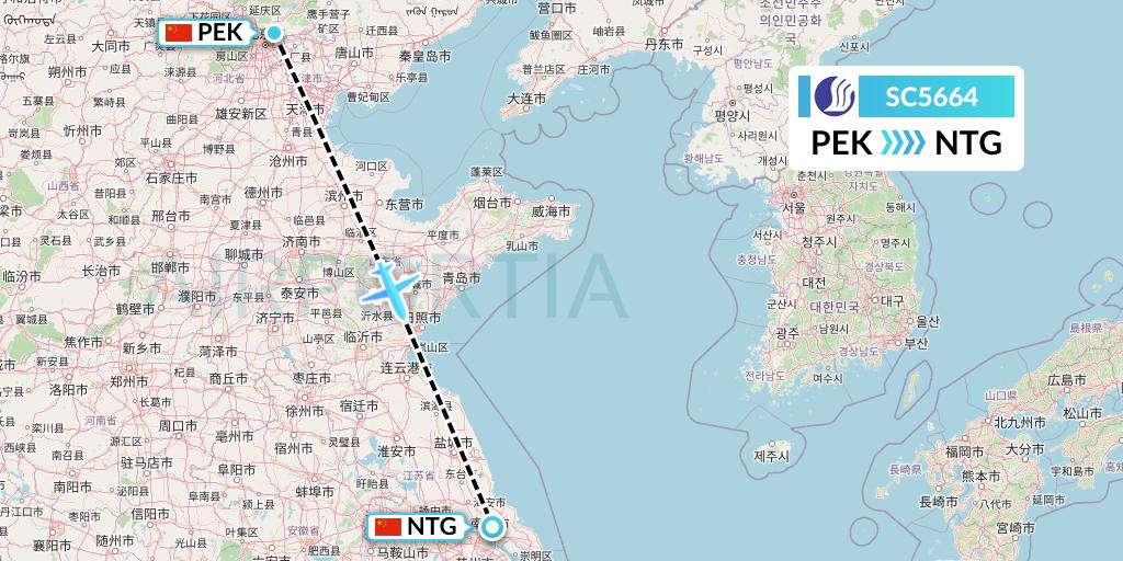 SC5664 Shandong Airlines Flight Map: Beijing to Nantong