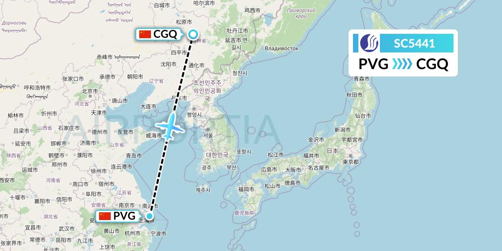SC5441 Shandong Airlines Flight Map: Shanghai to Changchun