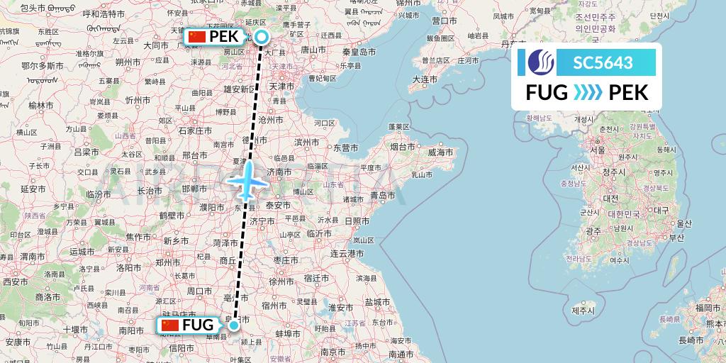 SC5643 Shandong Airlines Flight Map: Fuyang to Beijing