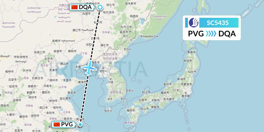 SC5435 Shandong Airlines Flight Map: Shanghai to Daqing