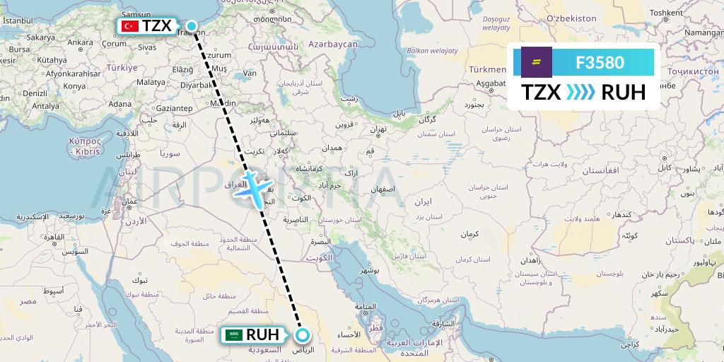 F3580 flydeal Flight Map: Trabzon to Riyadh