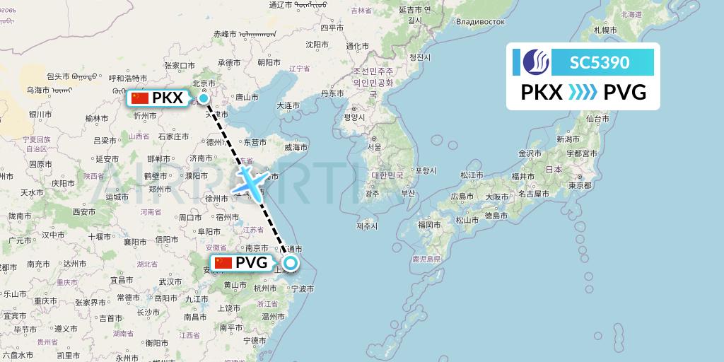 SC5390 Shandong Airlines Flight Map: Beijing to Shanghai