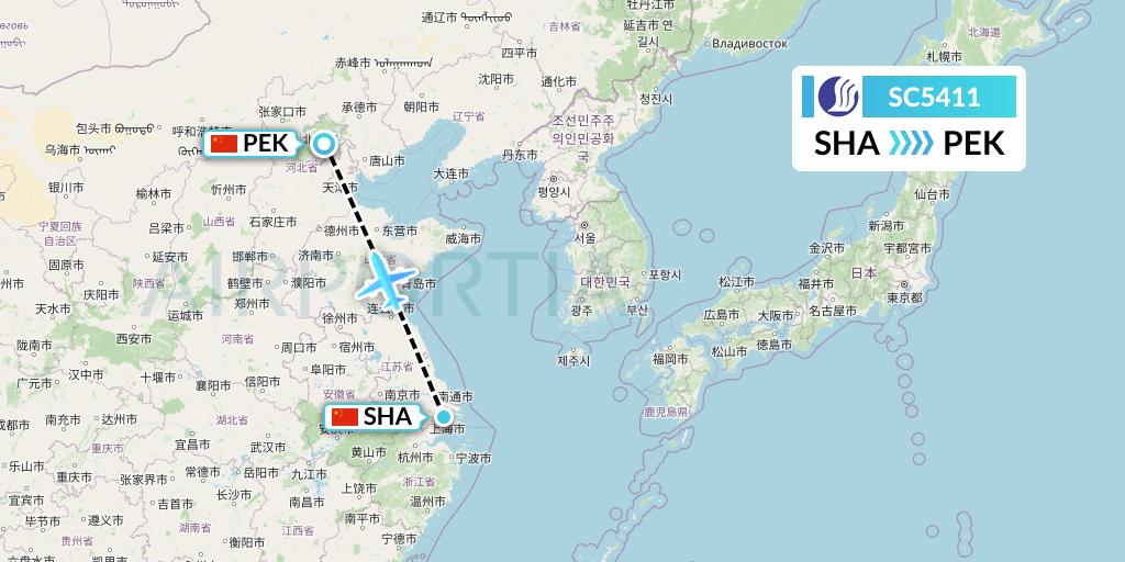 SC5411 Shandong Airlines Flight Map: Shanghai to Beijing