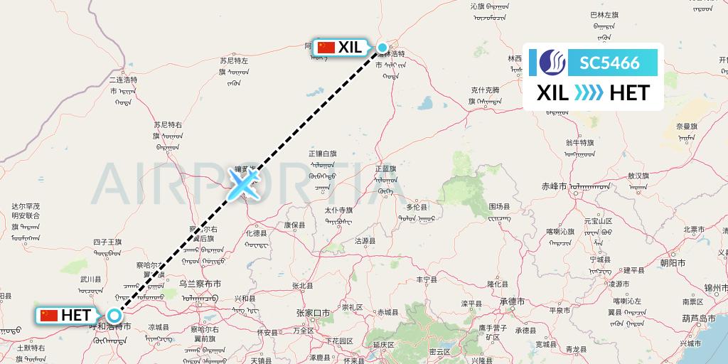SC5466 Shandong Airlines Flight Map: Xilinhot to Hohhot