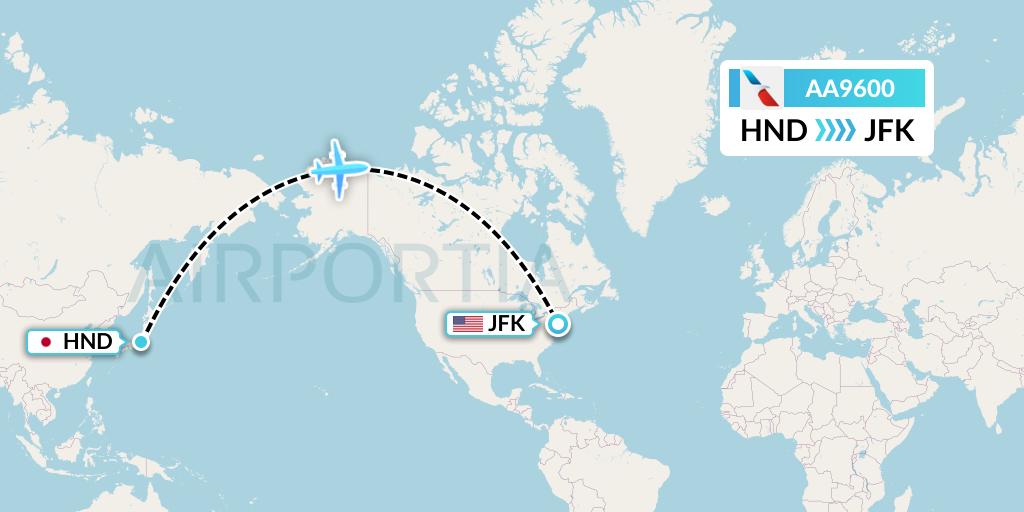 AA9600 American Airlines Flight Map: Tokyo to New York