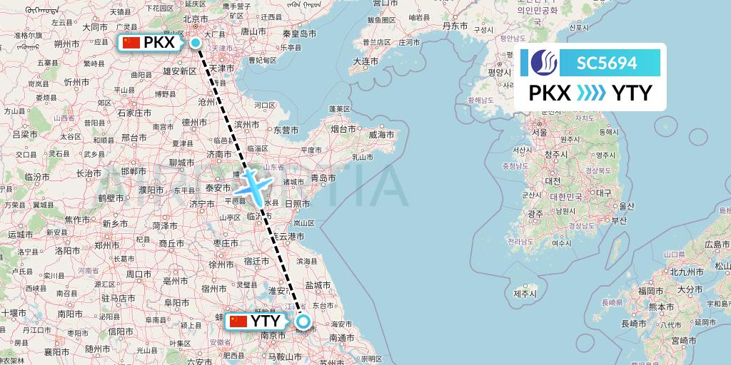 SC5694 Shandong Airlines Flight Map: Beijing to Yangzhou