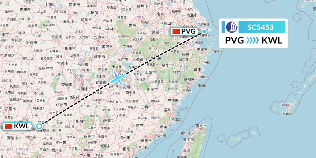 SC5453 Shandong Airlines Flight Map: Shanghai to Guilin