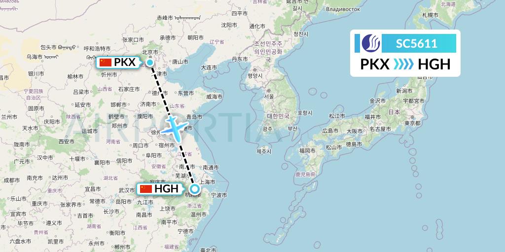 SC5611 Shandong Airlines Flight Map: Beijing to Hangzhou