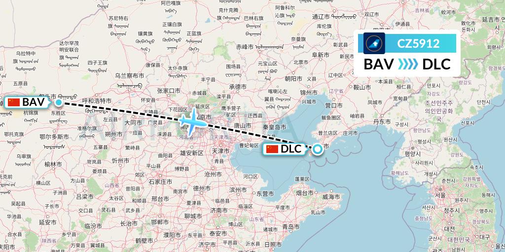 CZ5912 China Southern Airlines Flight Map: Baotou to Dalian