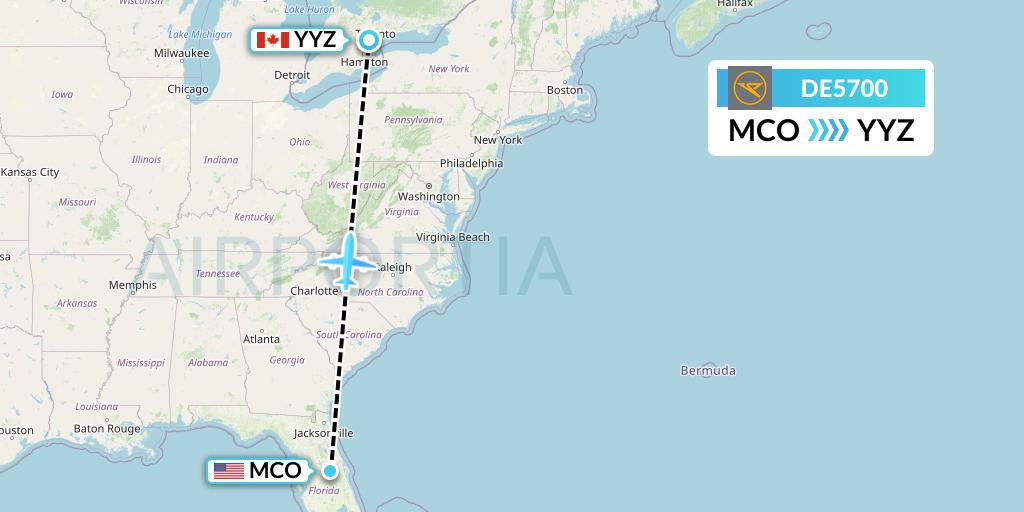 DE5700 Condor Flight Map: Orlando to Toronto