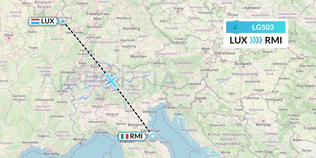 LG503 Luxair Flight Map: Luxembourg to Rimini
