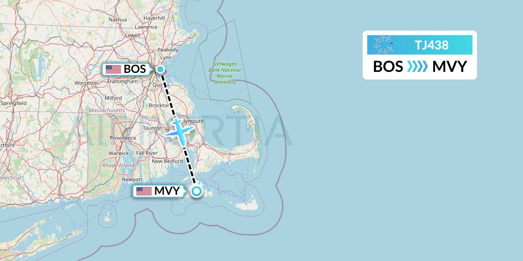 TJ438 Tradewind Aviation Flight Map: Boston to Martha's Vineyard