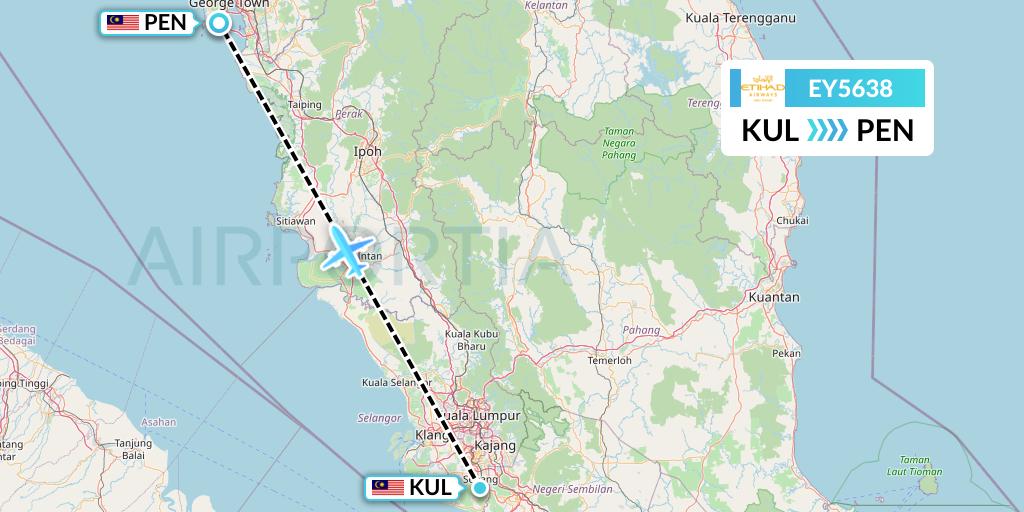 EY5638 Etihad Airways Flight Map: Kuala Lumpur to Penang