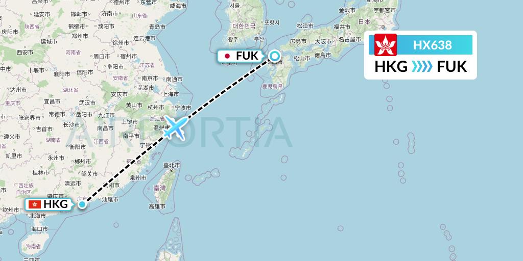 HX638 Hong Kong Airlines Flight Map: Hong Kong to Fukuoka