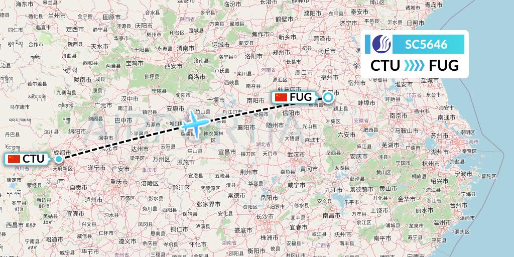 SC5646 Shandong Airlines Flight Map: Chengdu to Fuyang