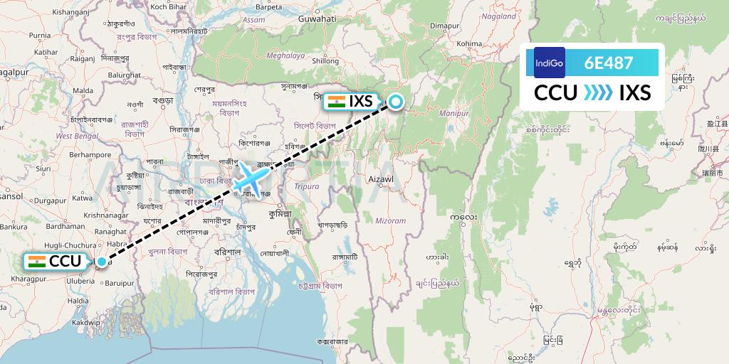 6E487 IndiGo Airlines Flight Map: Kolkata to Silchar