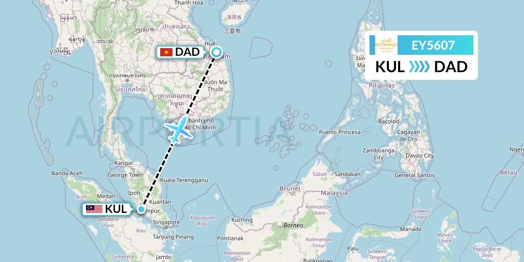 EY5607 Etihad Airways Flight Map: Kuala Lumpur to Da Nang