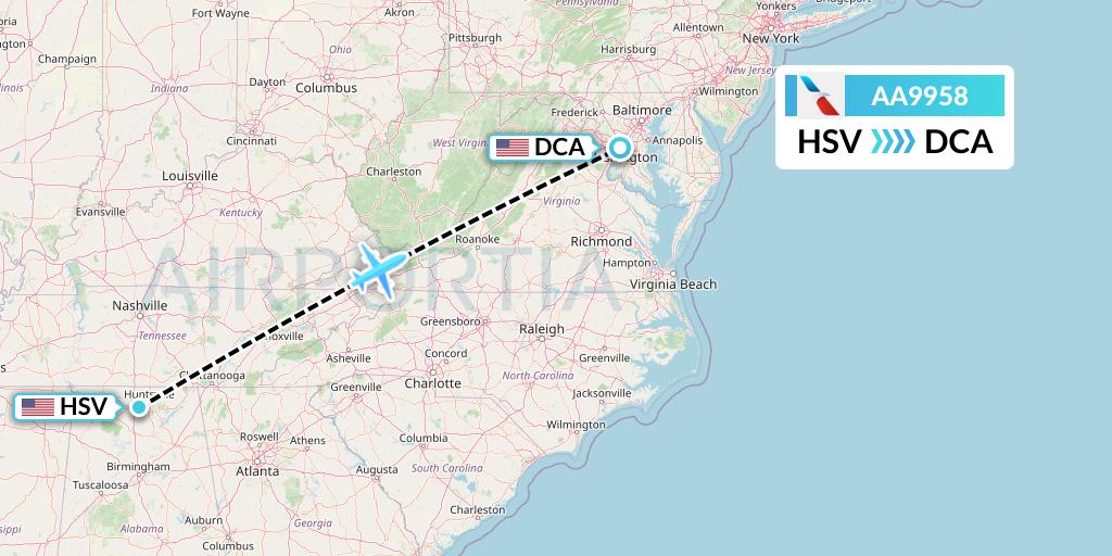 AA9958 American Airlines Flight Map: Huntsville to Washington
