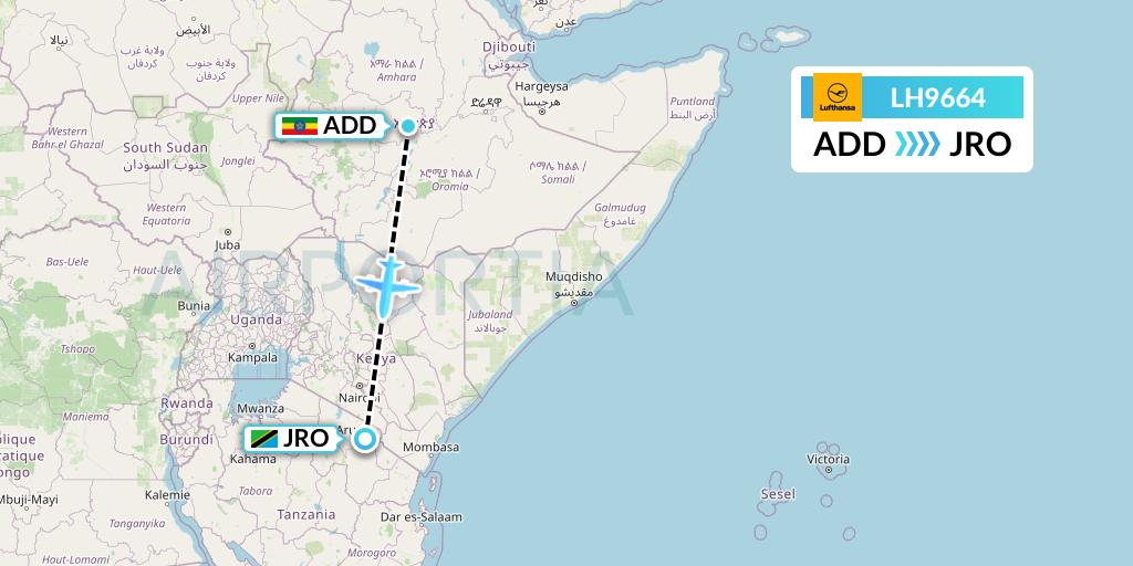 LH9664 Lufthansa Flight Map: Addis Ababa to Kilimanjaro