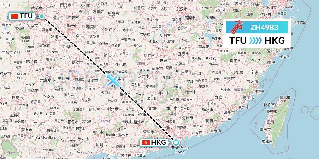 ZH4983 Shenzhen Airlines Flight Map: Chengdu to Hong Kong