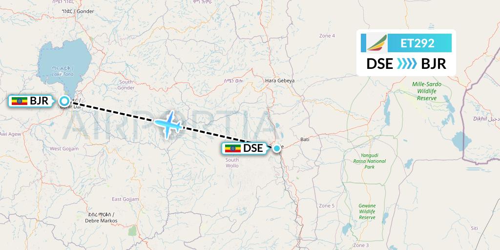 ET292 Ethiopian Airlines Flight Map: Dessie to Bahir Dar