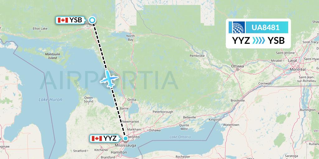 UA8481 United Airlines Flight Map: Toronto to Sudbury