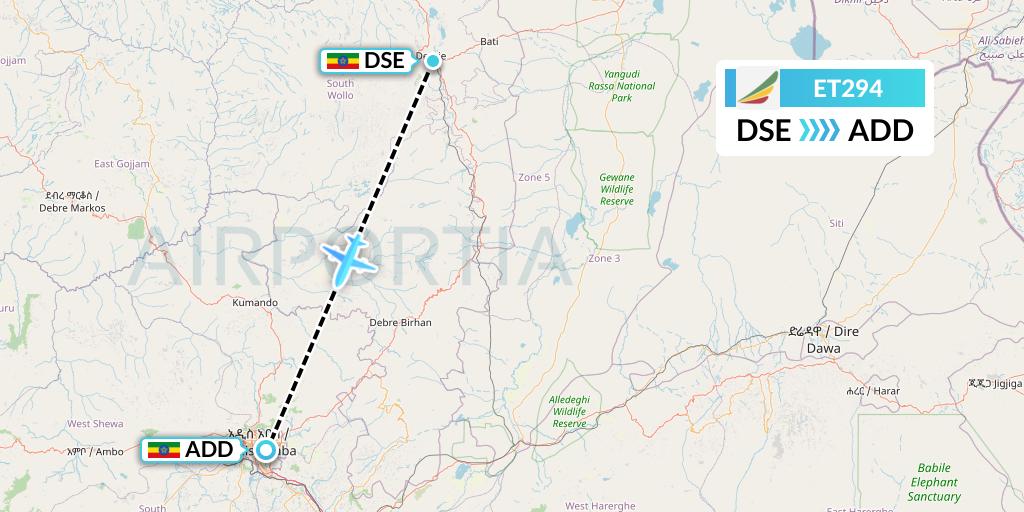 ET294 Ethiopian Airlines Flight Map: Dessie to Addis Ababa