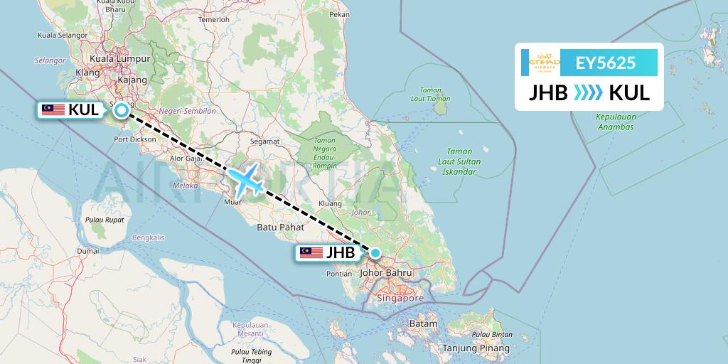 EY5625 Etihad Airways Flight Map: Johor Bahru to Kuala Lumpur