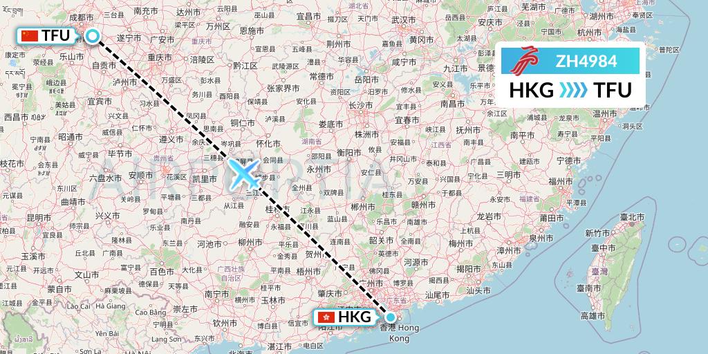 ZH4984 Shenzhen Airlines Flight Map: Hong Kong to Chengdu