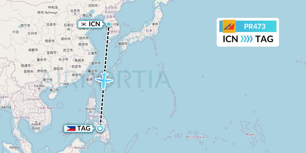 PR473 Philippine Airlines Flight Map: Seoul to Tagbilaran City